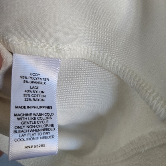 Express Cream Lace Overlay One Shoulder Top - Picture 2 of 4